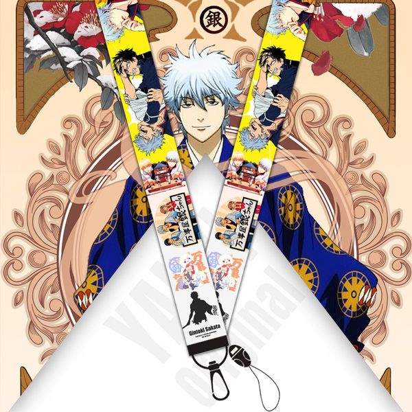 

gintama sakata gintoki lanyard printed neck strap for id badge phone holder keychain cosplay accessory prop cartoon gift, Silver
