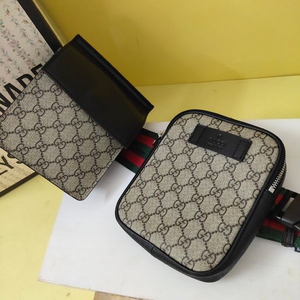 

classic waist bags for men women with 2 pockets real leather pvc chest bags totes waistpacks for man size 33*17*4cm