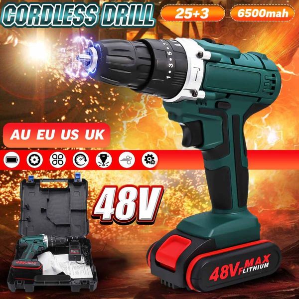 

25-28nm torque 48v cordless electric impact drill 2 speed power battery screwdriver led working light diy home hand drill power