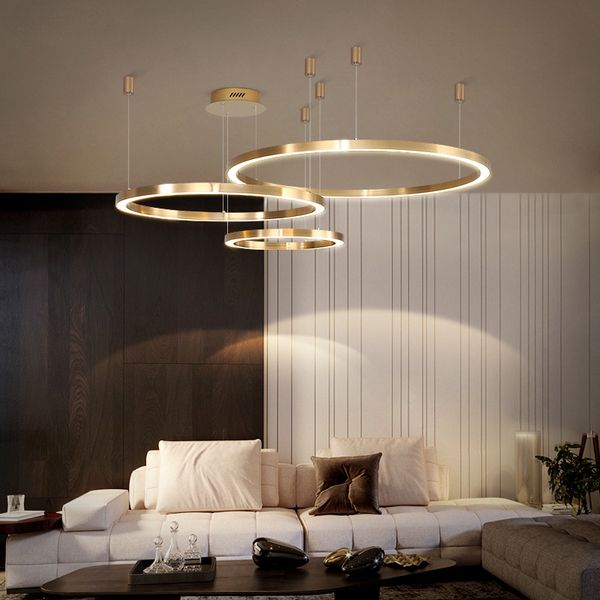 

golden ring led chandelier three-point suspension hanging light pendant lamp for living room bedroom dinning room dia 40cm/60cm/80cm