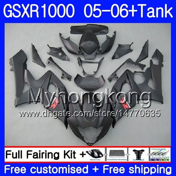 Kit+Tank für Suzuki GSXR-1000 1000CC GSXR 1000 05 06 Karosserie mattschwarz heiß 300HM.22 GSX-R1000 1000 CC GSX R1000 K5 GSXR1000 2005 2006 Verkleidung