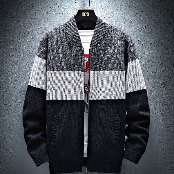 

Â mens sweater coat autumn winter warm fashion brand jacket coat slim zipper casual patchwork sweater men knitted jersey, White;black
