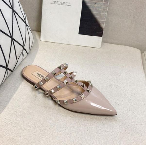 

cool in the summer of 2020 the new slippers unless the fine wear high heels with rivet heelless lazy point half slippers, Black