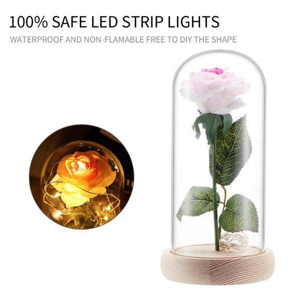 

2020 new light colored gold foil rose flower with glass cover color foam grain decoration lamp night light valentine's day gift