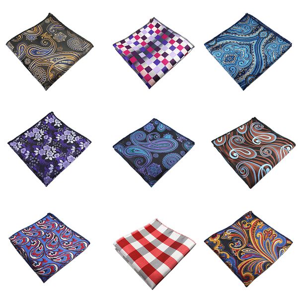 

jemygins men handkerchief silk woven plaid floral pattern hanky men's business casual square pocket handkerchief wedding hankies, Blue;purple