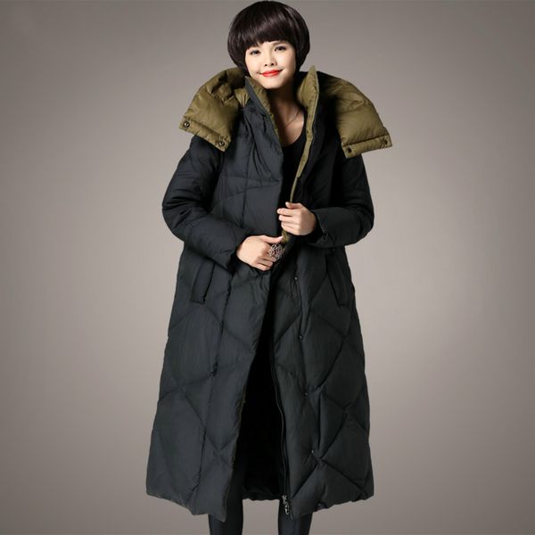 

plus size m~5xl 2018 winter women's jackets duck down filling x-long thicken female coats hooded warm parka clothes, Black
