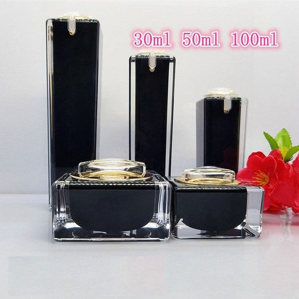 

50pc quare black acrylic lotion cream co metic bottle luxury kin care cream jar acrylic lotion pump container