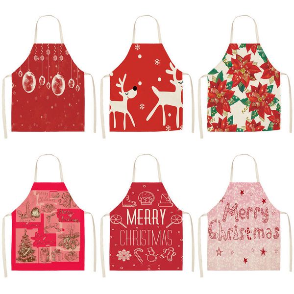 

red christmas apron cotton linen pinafore xmas decor pendant bibs 53*65cm home kitchen cooking accessories