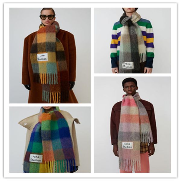 

dhl alpaca wool plaid scarves rainbow luxury scarf female male wool cashmere scarf pashmina tassels women men wrap warm, Blue;gray