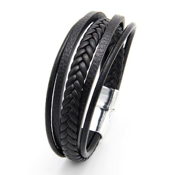 

hand-woven multi-layer men's jewelry jewelry ethnic style retro alloy magnetic buckle leather bracelet wy737, Golden;silver