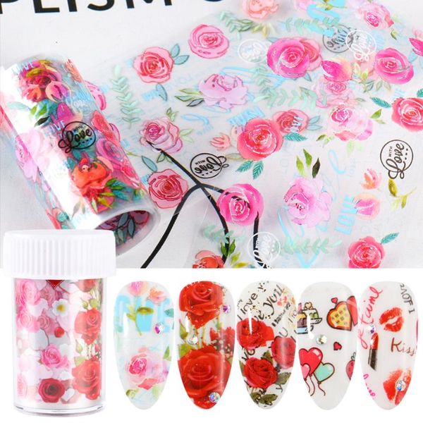 

rose flowers foil for nail sticker lettering heart transfer slider design starry sky paper diy manicure decoration decals lab109, Black