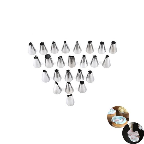 

26 pcs/set silicone pastry bag tips kitchen diy icing piping cream reusable pastry bags +24 nozzle set cake decorating tools