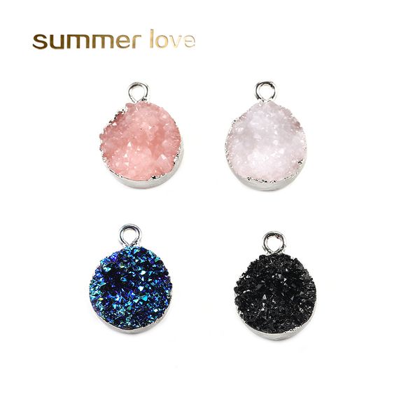 

colorful resin druzy charms: diy jewelry making kit with gold/silver plated accessories for earrings, necklaces, and bracelets, Bronze;silver