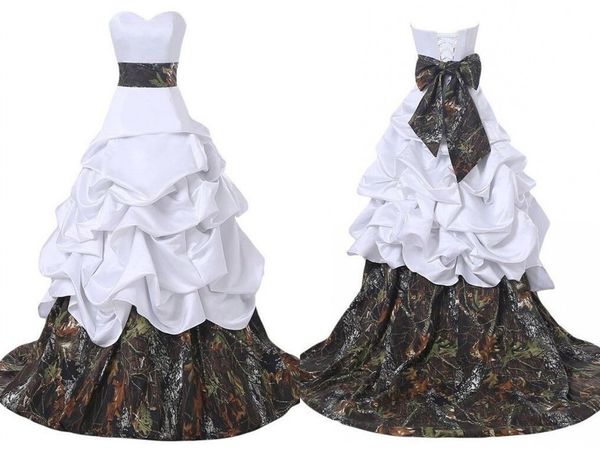 

custom camo ball gown wedding dresses corset with big bows white satin camouflage vestido de novia wedding bridal gowns