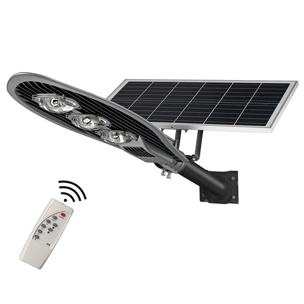 Lampione stradale commerciale da 200 W 150 W 100 W dal tramonto all'alba, luci solari da esterno 20000LM 6000K con telecomando Super luminoso per cantiere stradale