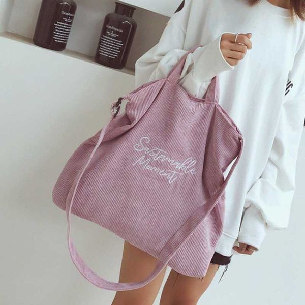 

женщины вельвет canvas tote дамы повседневная сумка плеча покупки shopper сумки для женский коммуникатор корейской моды сумки сумки