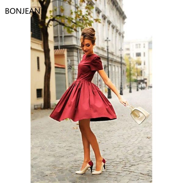 

2019 prom dresses cute a line short sleeves elegant burgudny stunning satin long o neck evening gown, White;black