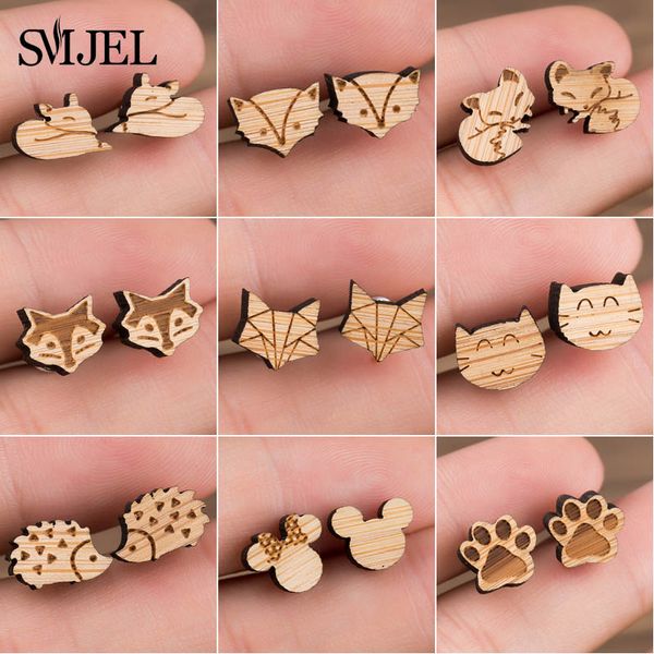 

smjel wood earings jewelry cute animal stud earring for women girls kids ear earrings piercing pendients party gifts, Golden;silver