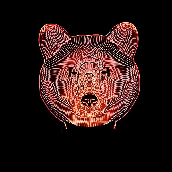 

new pattern brown bear head 3d small night-light colorful touch remote control 3d led vision lamp festival gift small desk lamp