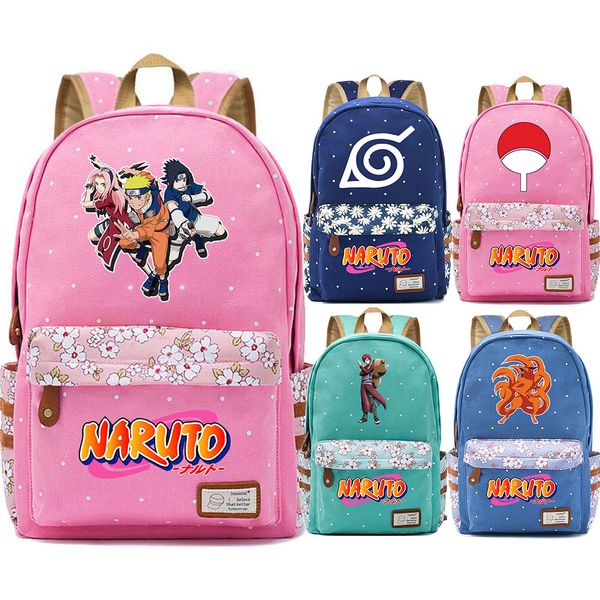

anime naruto sasuke uchiha gaara kurama flower dot boy girl school bag women bagpack teenagers schoolbags canvas femme backpack
