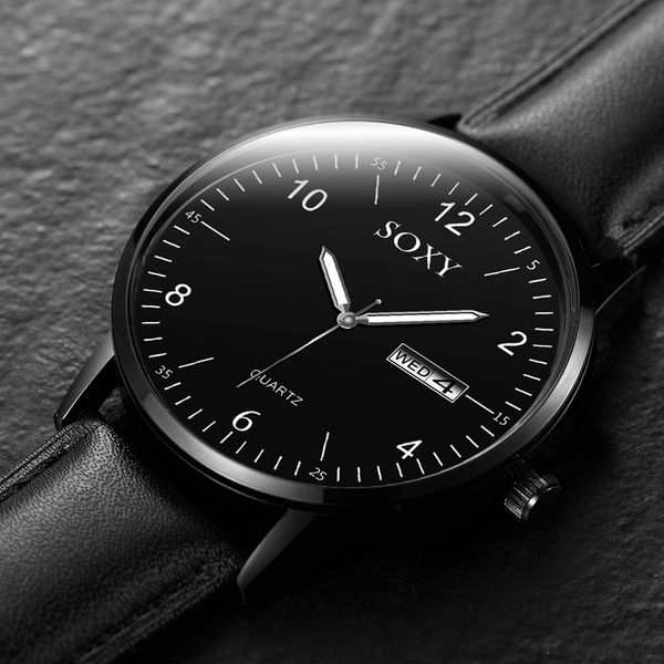 

mens quartz watch men relogio masculino sport wristwatch leather strap male clock reloj complete calendar watches homme saati, Slivery;brown