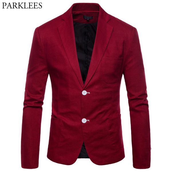 

wine red cotton linen suit jacket men slim fit single breasted lightweight blazers mens casual party wedding blazer masculino, White;black