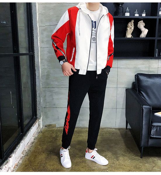 

mens designer brand casual outfit luxury zipper 2 pieces set fashion spring -5xl new arrive tracksuit 2019 4 colors, Black;brown