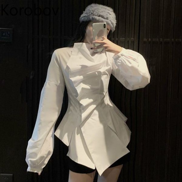 

women's blouses & shirts korobov korean chic irregular design blouse women half high neck long sleeve white blusas spring 2021 slim shi