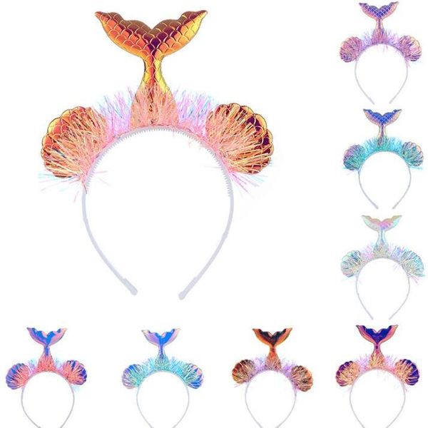

baby mermaid hair sticks cartoon sequin headband girls fish tail designer headband kids hair accessories children headwear 9 inch k107q, Slivery;white