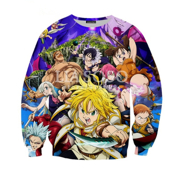 

fashion anime nanatsu no taizai the seven deadly sins sweatshirt men women 3d print 3d long sleeve tracksuit pullover outerwear b189, Black