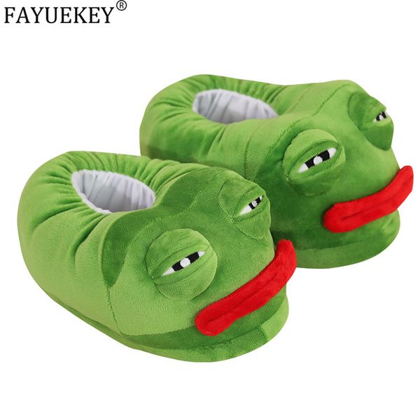 

funny cartoon sad frog slipper green frog cotton women slippers pepe feels bad plush slippers winter home indoor girl couple sho, Black