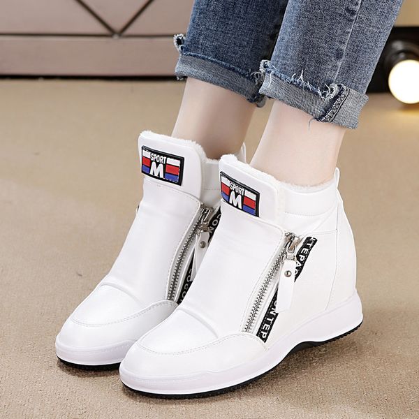 

swyivy pu платформа повседневного new 2020 spring high top клин обувь для женщин кроссовок белой дамы обуви zipper y200424, Black
