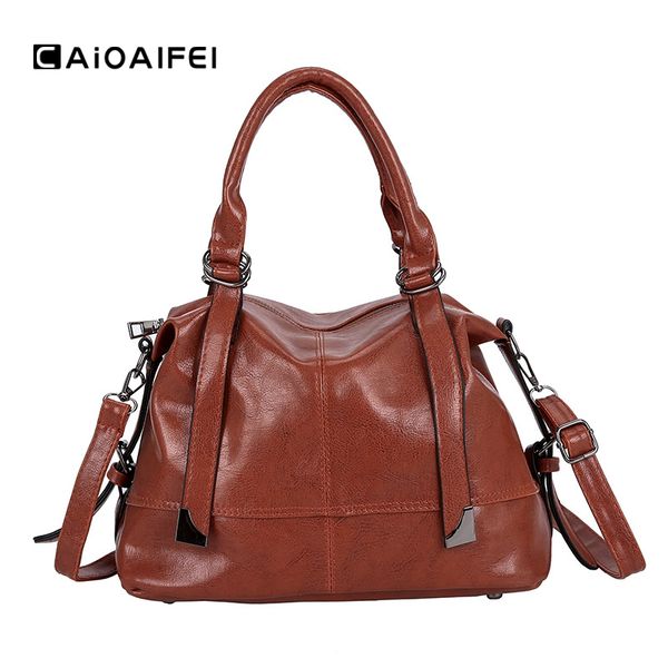 

caioaifei retro patchwork women handbags oil wax leather female tote bags fashion women shoulder crossbody messenger bag