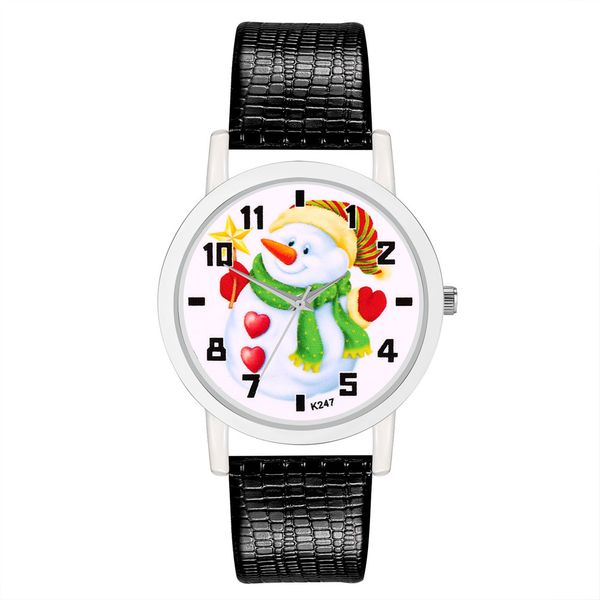 

cartoon quartz watch women faux leather strap cute snowman round dial watch couple watches lxh, Slivery;brown