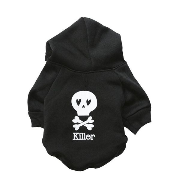 

new halloween dogs clothes fleece black skull pet hooded shirt multicolor killer cat dog vest pets coat dog t shirt pet supplies
