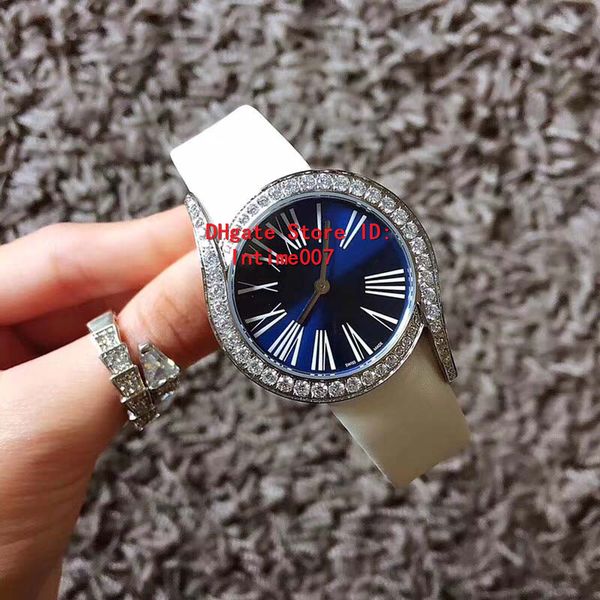 

luxury watches luxury blue dial diamond bezel women watches quartz movement leather strap lady women's watch wristwatches 30mm, Slivery;brown