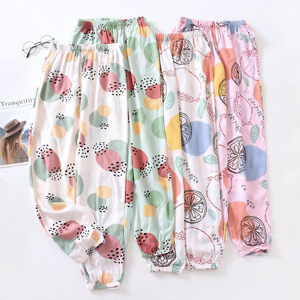 

women's sleepwear women pajama pants multi colors leggings home wear for spring and summer lady thin cotton silk pajamas anti-mosquito, Black;red