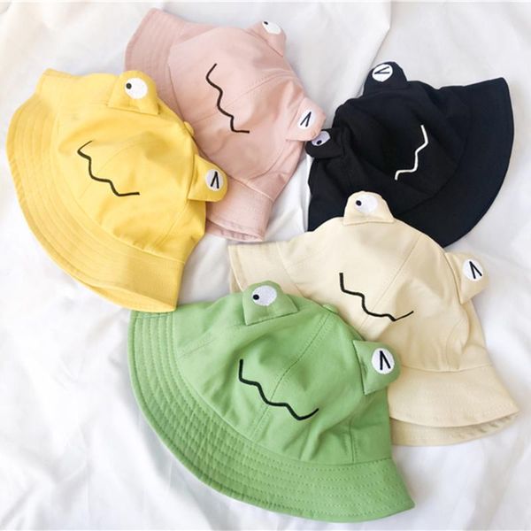

skin-friendly cotton kids fisherman hat frog caps baby sunscreen windproof and uv protection anti-saliva protection with cover, Yellow