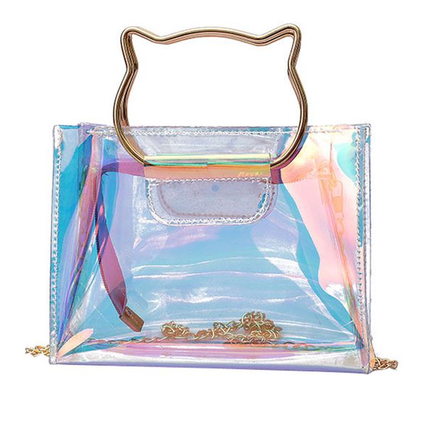 

women's jelly bag fashion laser handbag mini chain holographic casual tote clear messenger bag pvc summer