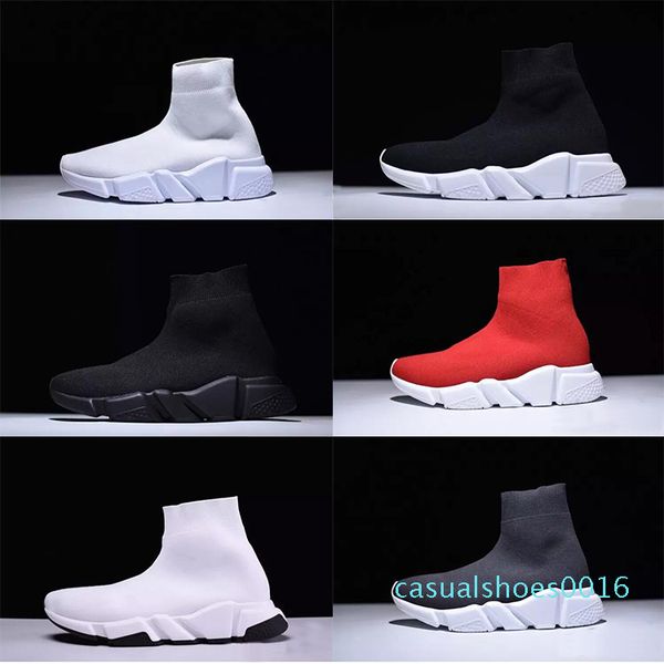 

2020 paris designer sock shoes speed trainer stretch knit mid black white brand fashion breathable casual shoes for men women 46 c16
