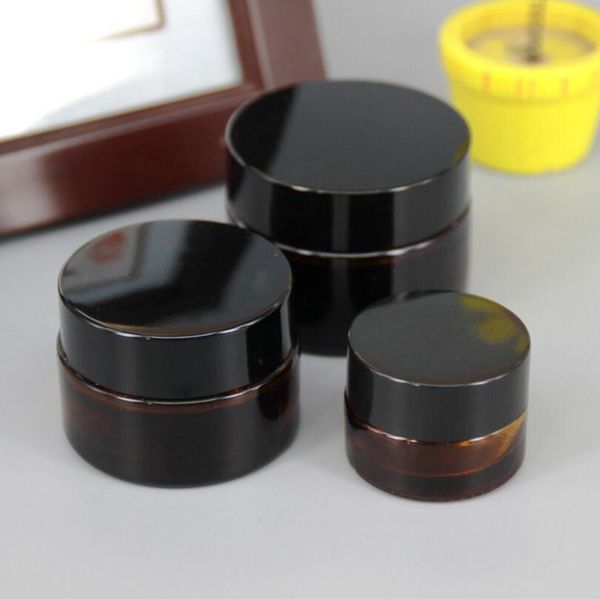 Atacado 5g 10g 20g 30g Frasco de vidro vazio Brown Eye Creme Glass Container Cosmetic Jar com tampão preto