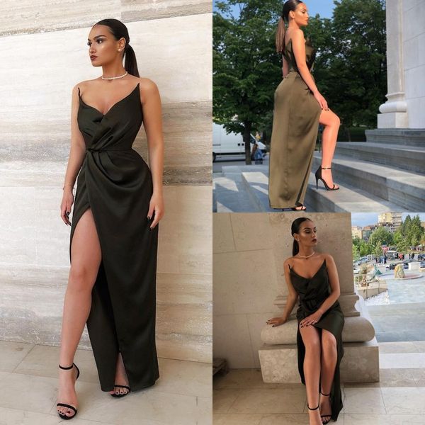 

chic sweetheart neck satin long prom dresses robes de soirÃ©e ruched side split formal evening gowns, Black