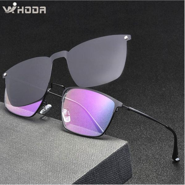 

бизнес близорукость очки frames титанового сплава для мужчин, интегрированные магнитных зажимы поляризованных очков, metal предписание очки, White;black