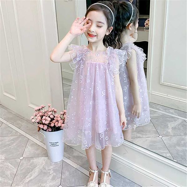

princess skirt baby girls puffy yarn summer puff sleeve little fairy chiffon dress foreign style mesh clothes, Red;yellow