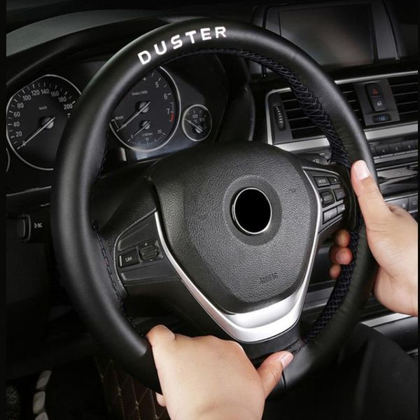 

15 inch stylish and soft 100% cowhide braid with needle and thread car steering wheel covers for duster