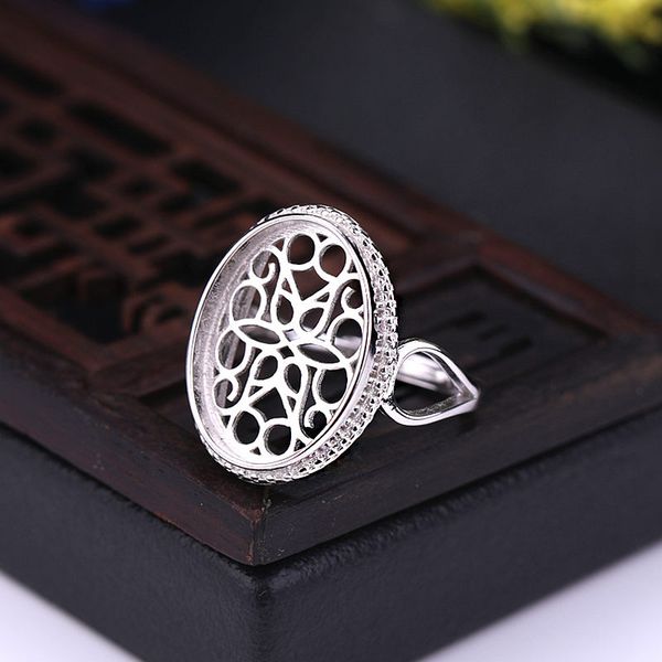 

925 sterling silver wome vintage ring 13x18mm oval cabochon semi mount ring engagement wedding anniversary party wholesale, Golden;silver