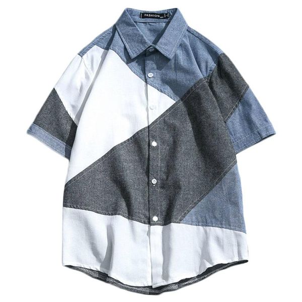 

рубашки мужчины лоскутное мужские рубашки тонкий хлопок с коротким рукавом расширенная рубашка паннельд мода повседневная колледж стиль лето, White;black