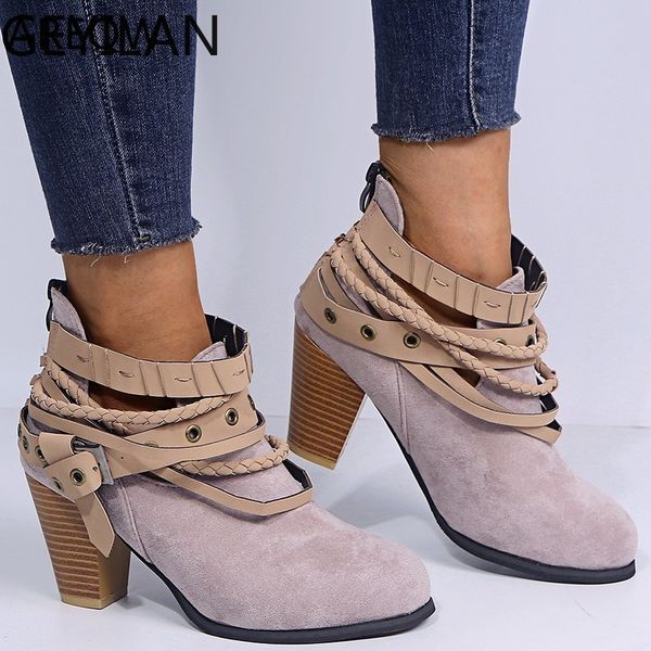 

2020 leather boots rivet cow suede spring autumn high heel lady ankle boots handmade, Black