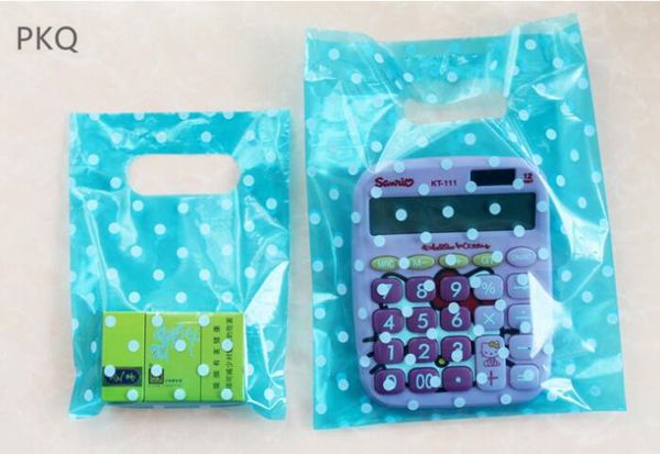 

50pcs 20*25cm blue transparent plastic shopping bag round dot jewelry boutique packaging bags small plastic bags with handle