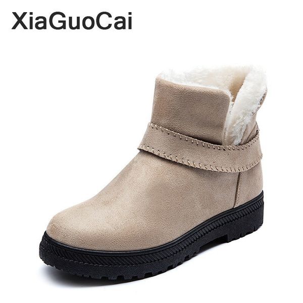 

boots big size woman cotton shoes winter warm female ankle flock snow slip-on classic botas mujer 2021, Black
